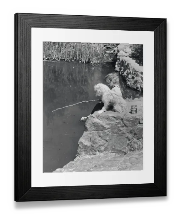 Framed Print : Little Girl Fishing in Pond Framed Print : Little Girl Fishing in Pond