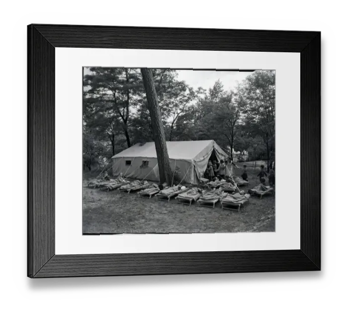 Framed Print : Children Sleep On Cots Outside Of Tent Framed Print : Children Sleep On Cots Outside Of Tent