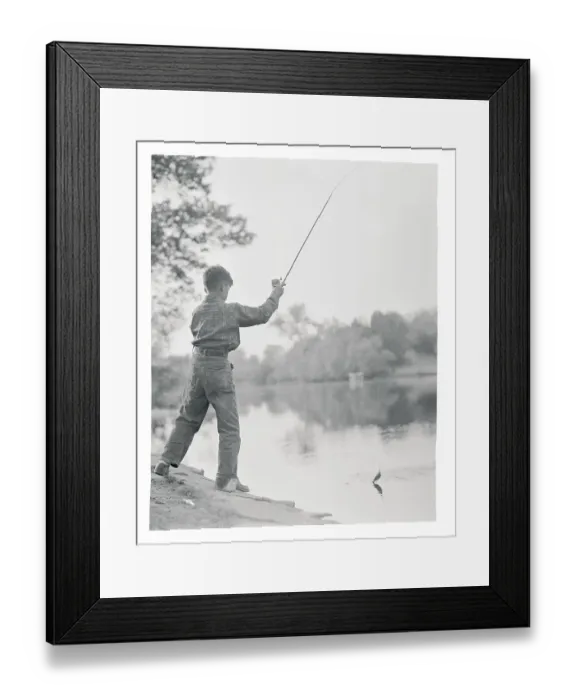 Framed Print : Boy Using Fishing at Lake Framed Print : Boy Using Fishing at Lake
