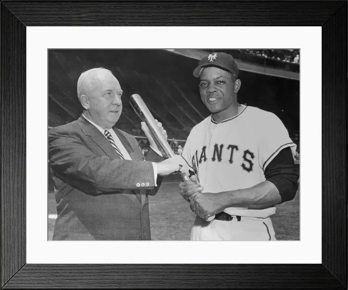 Framed Print : Willie Mays Posing with Warren Giles and Holding Awarded Bat Framed Print : Willie Mays Posing with Warren Giles and Holding Awarded Bat