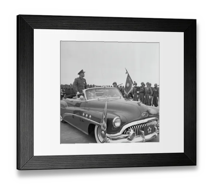 Framed Print : Chiang Kai-Shek Reviewing Troops from Automobile Framed Print : Chiang Kai-Shek Reviewing Troops from Automobile