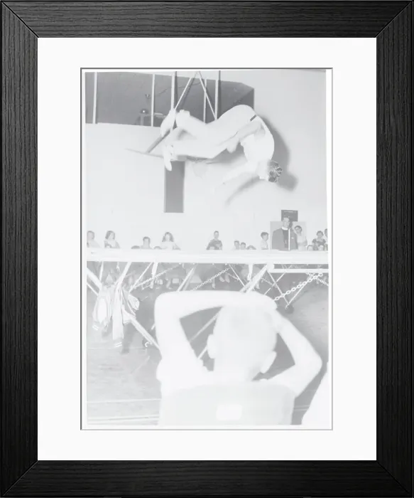 Framed Print : Spectator Reacting to Trampoline Demonstration Framed Print : Spectator Reacting to Trampoline Demonstration