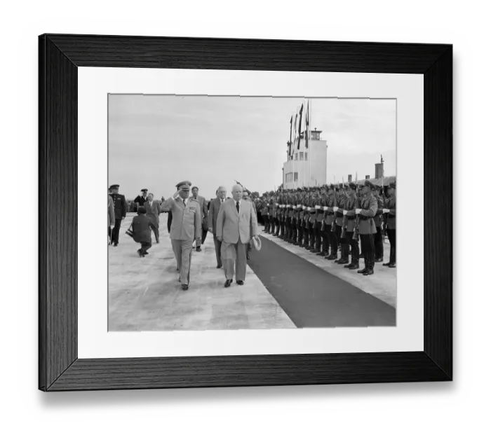 Framed Print : Marshal Tito, Nikita Krushchev and Nicolai Bulganin Walking Past Honor Guard Framed Print : Marshal Tito, Nikita Krushchev and Nicolai Bulganin Walking Past Honor Guard
