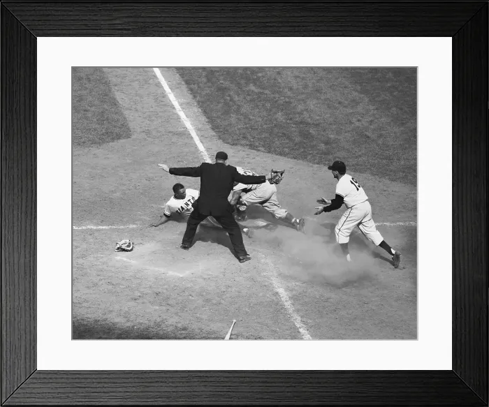 Framed Print : Willie Mays Sliding Home During Baseball Game Framed Print : Willie Mays Sliding Home During Baseball Game