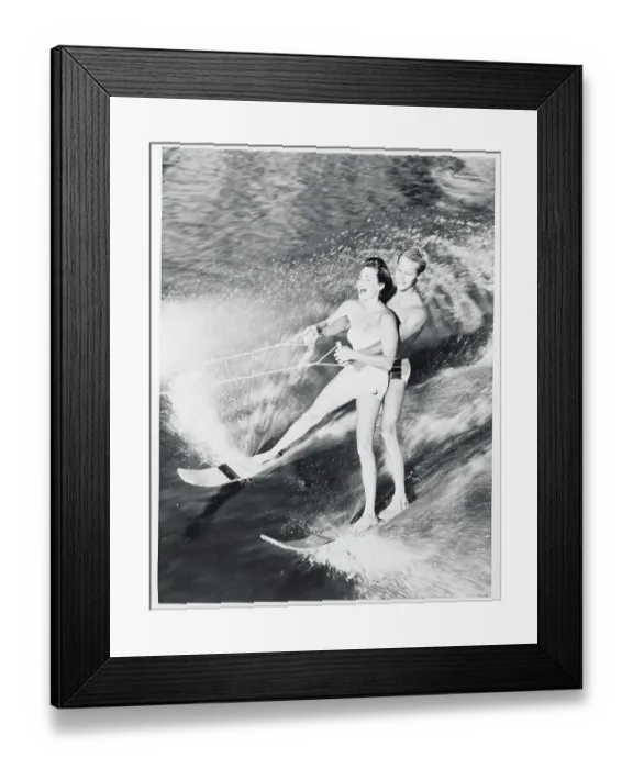 Framed Print : Military Man Taking Young Lady for a Ski Ride Framed Print : Military Man Taking Young Lady for a Ski Ride