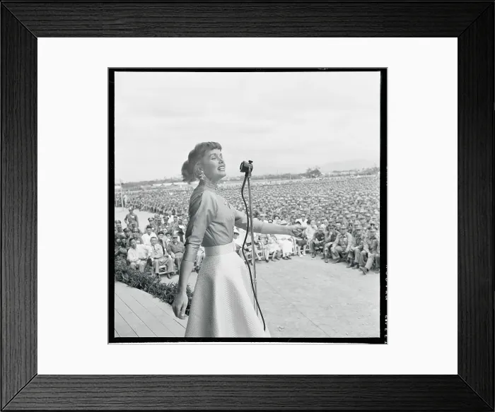 Framed Print : Debbie Reynolds Singing for American Troops Framed Print : Debbie Reynolds Singing for American Troops
