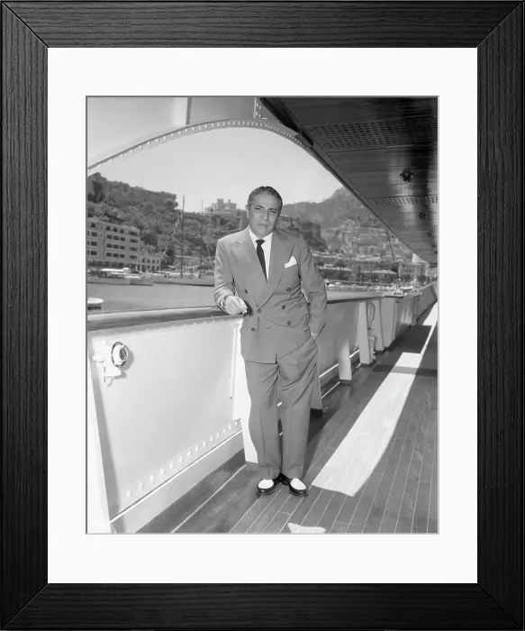 Framed Print : Aristotle Onassis Leaning on Railing of His Yacht Framed Print : Aristotle Onassis Leaning on Railing of His Yacht