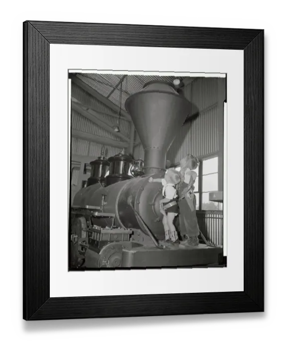 Framed Print : Boys Climbing on Disneyland Steam Locomotive Framed Print : Boys Climbing on Disneyland Steam Locomotive