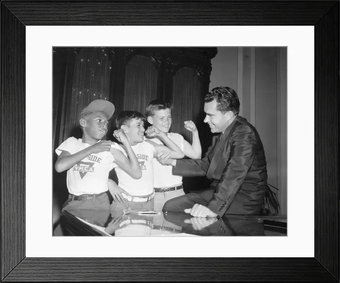 Framed Print : Richard Nixon with Young Baseball Players Framed Print : Richard Nixon with Young Baseball Players
