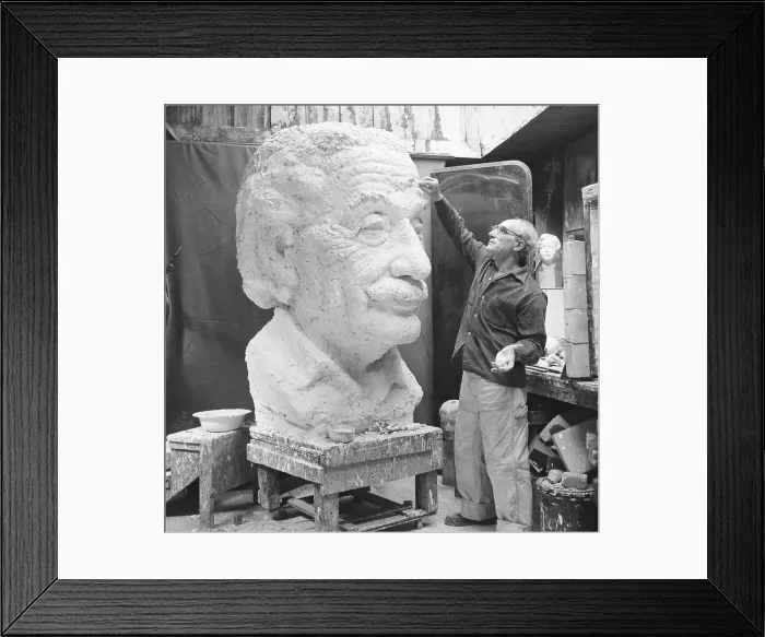 Framed Print : Mitchell Fields Finishing Bust of Albert Einstein Framed Print : Mitchell Fields Finishing Bust of Albert Einstein
