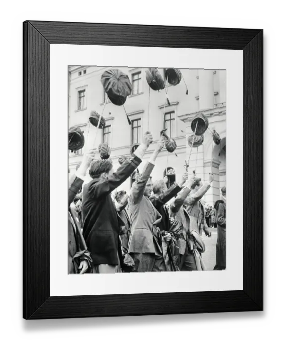 Framed Print : Prince Harald Cheering with Fellow Students