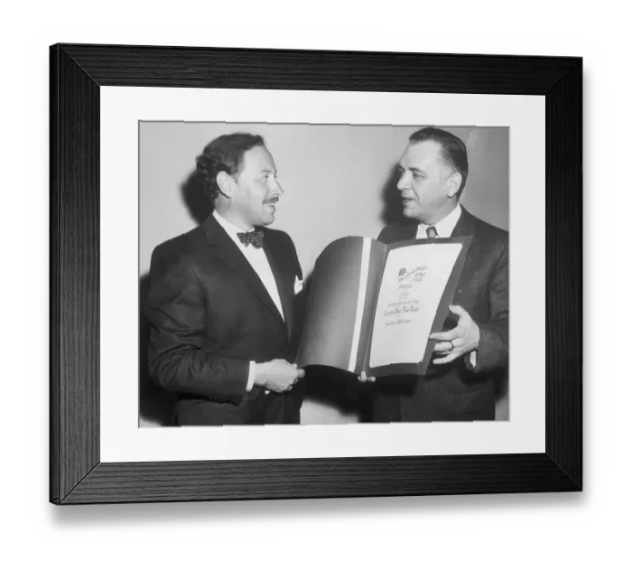Framed Print : Walter F. Kerr Presenting Tennessee William an Award Framed Print : Walter F. Kerr Presenting Tennessee William an Award
