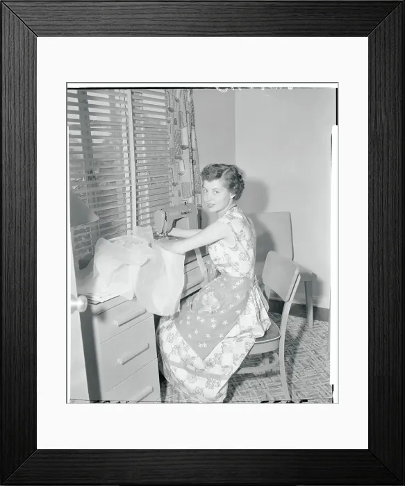Framed Print : Woman Sewing