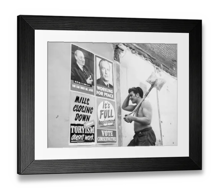 Framed Print : Man Examining British Campaign Posters Framed Print : Man Examining British Campaign Posters
