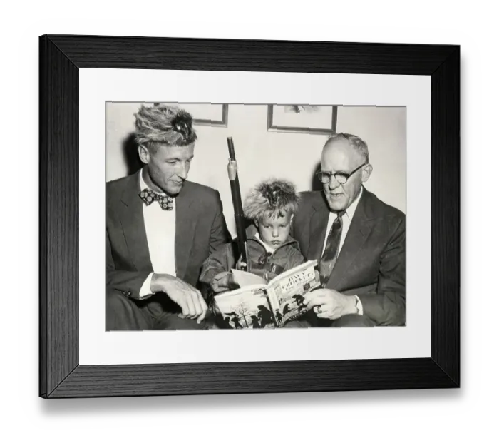 Framed Print : Three Davy Crocketts Wear Hats and Read Story Framed Print : Three Davy Crocketts Wear Hats and Read Story