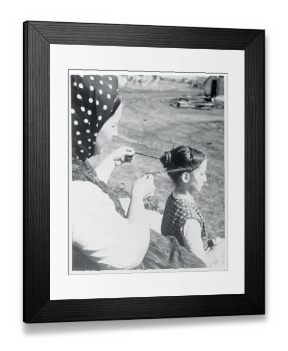 Framed Print : Mother Braiding Her Daughter's Hair Framed Print : Mother Braiding Her Daughter's Hair