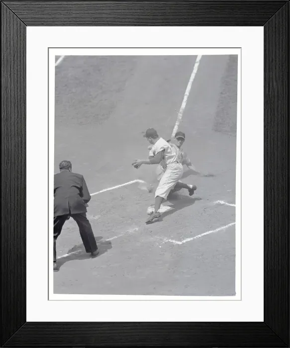 Framed Print : Wally Moon Crashing into Tommy Lasorda at Home Base Framed Print : Wally Moon Crashing into Tommy Lasorda at Home Base