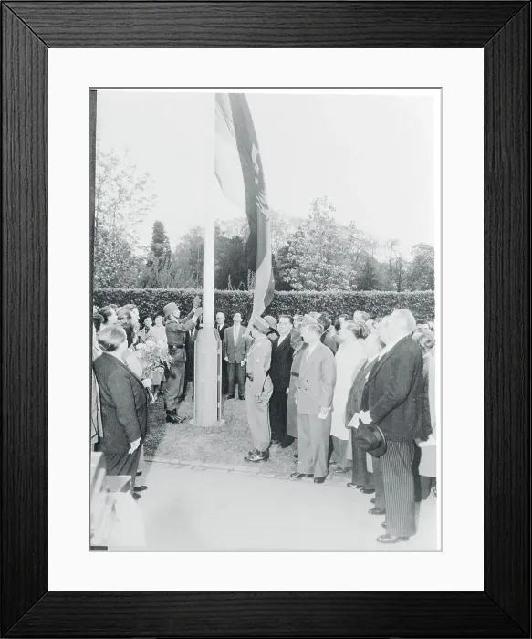 Framed Print : Konrad Adenauer Watching Flag Raising Ceremony Framed Print : Konrad Adenauer Watching Flag Raising Ceremony