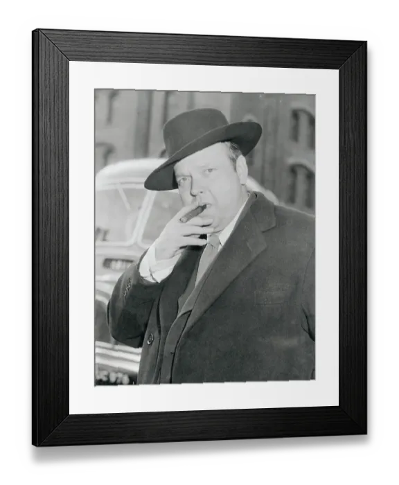Framed Print : Orson Welles Wearing Hat and Smoking Cigar