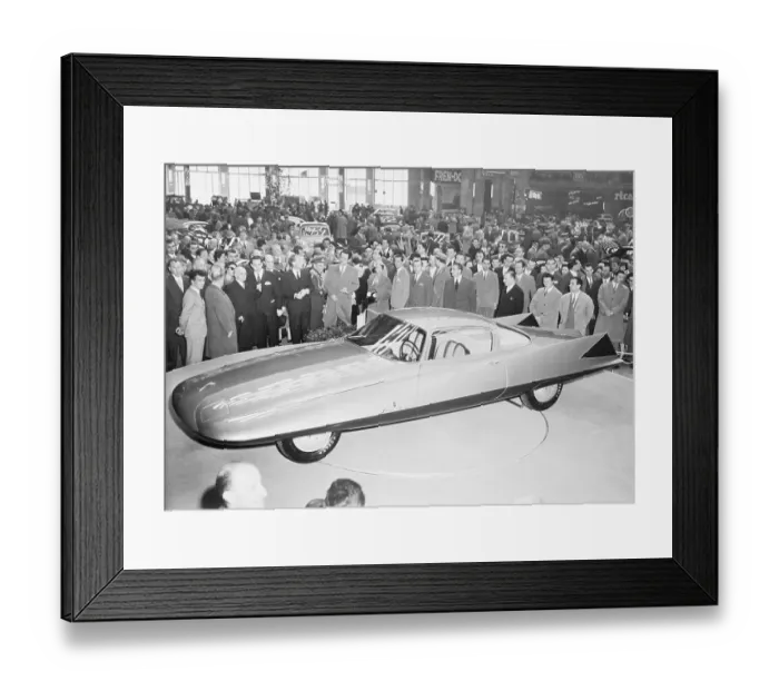 Framed Print : Sleek New Car by Ghia Displayed at Automobile Show Framed Print : Sleek New Car by Ghia Displayed at Automobile Show