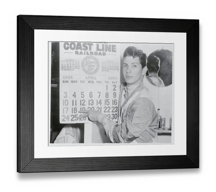 Framed Print : Jockey Bill Hartack Pointing to Calendar Framed Print : Jockey Bill Hartack Pointing to Calendar