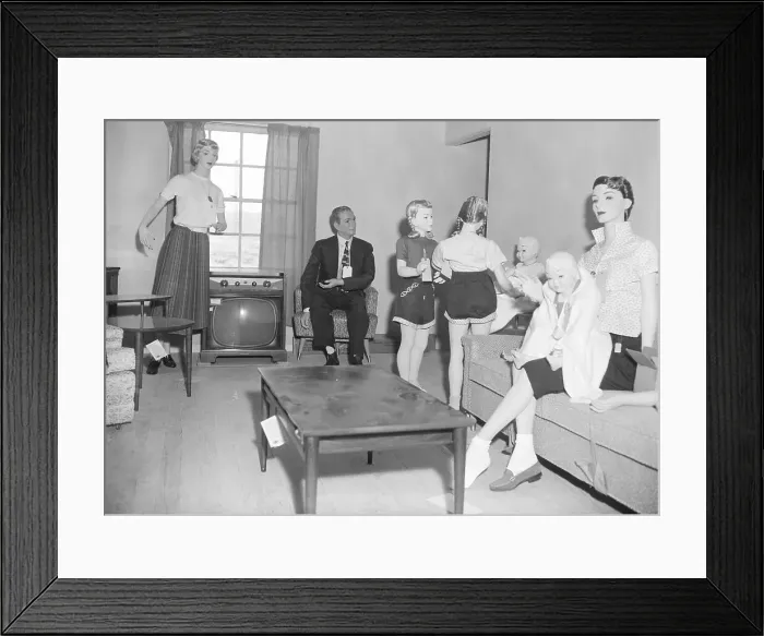 Framed Print : Family Of Mannequins In Living Room Framed Print : Family Of Mannequins In Living Room