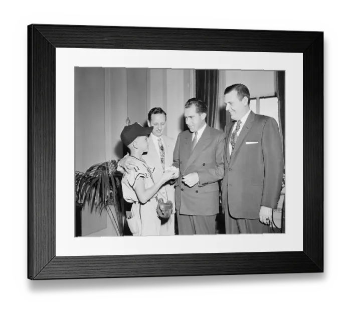 Framed Print : Boy Presenting Membership Card to Richard Nixon Framed Print : Boy Presenting Membership Card to Richard Nixon