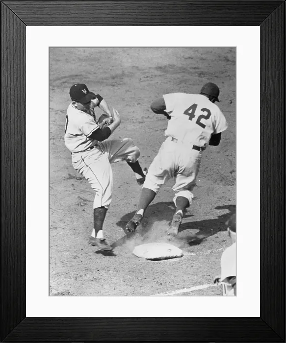 Framed Print : Jackie Robinson Colliding with Davey Williams Framed Print : Jackie Robinson Colliding with Davey Williams