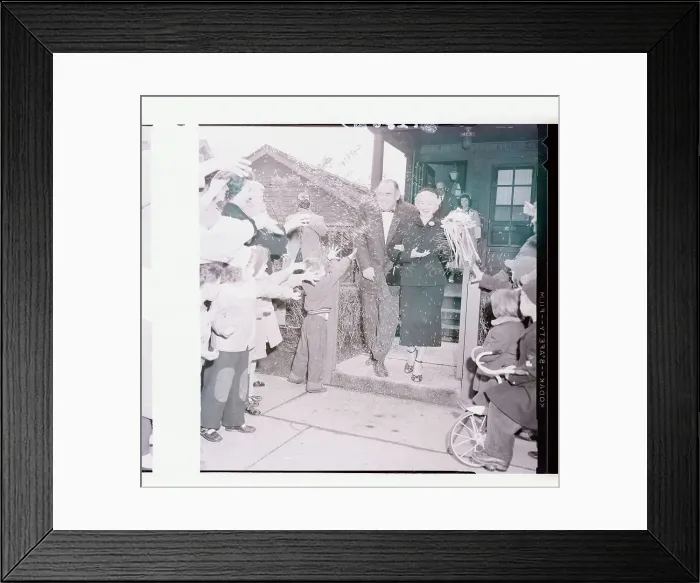 Framed Print : Emmett Kelly and Wife in Rice Shower Framed Print : Emmett Kelly and Wife in Rice Shower