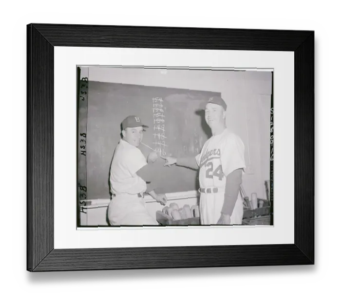 Framed Print : Pee Wee Reese and Walt Alston Pointing to a Chalkboard Framed Print : Pee Wee Reese and Walt Alston Pointing to a Chalkboard