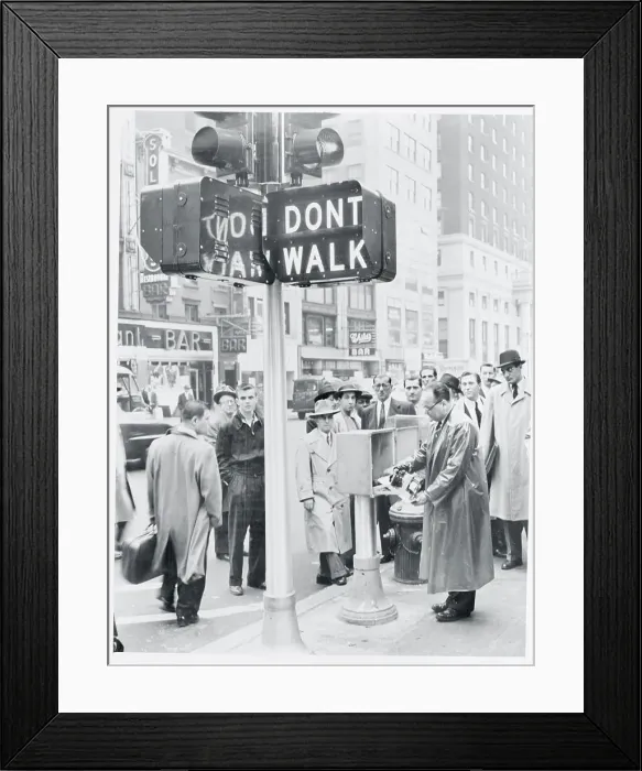 Framed Print : Pedestrians Watching Traffic Signal Activation