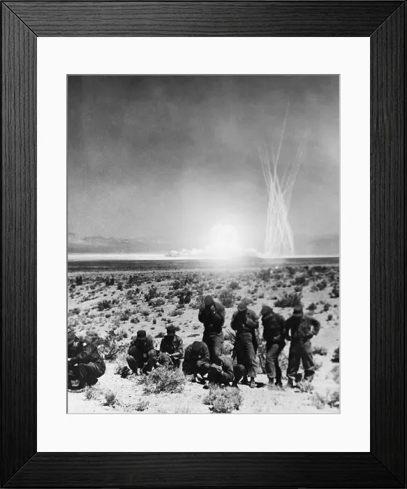 Framed Print : Soldiers Turn Away From Atomic Blast