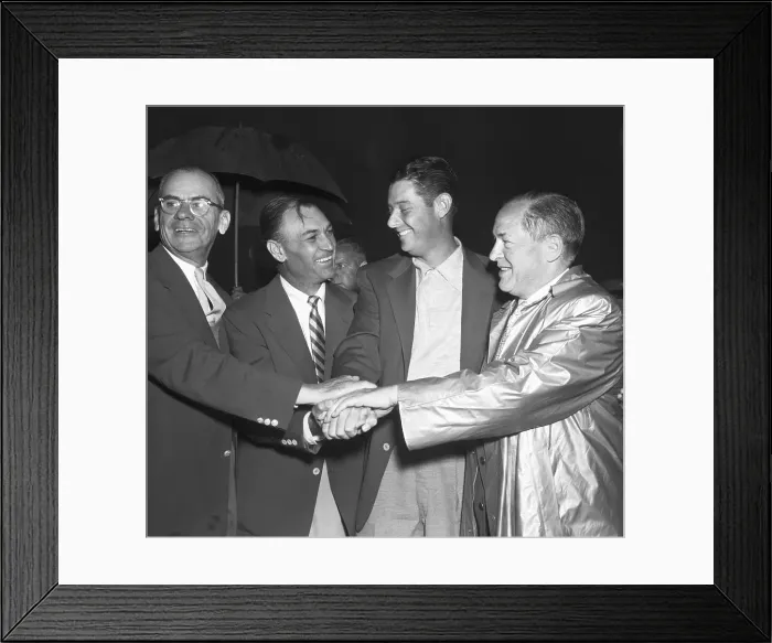 Framed Print : Golfers Standing with Hands Together Framed Print : Golfers Standing with Hands Together