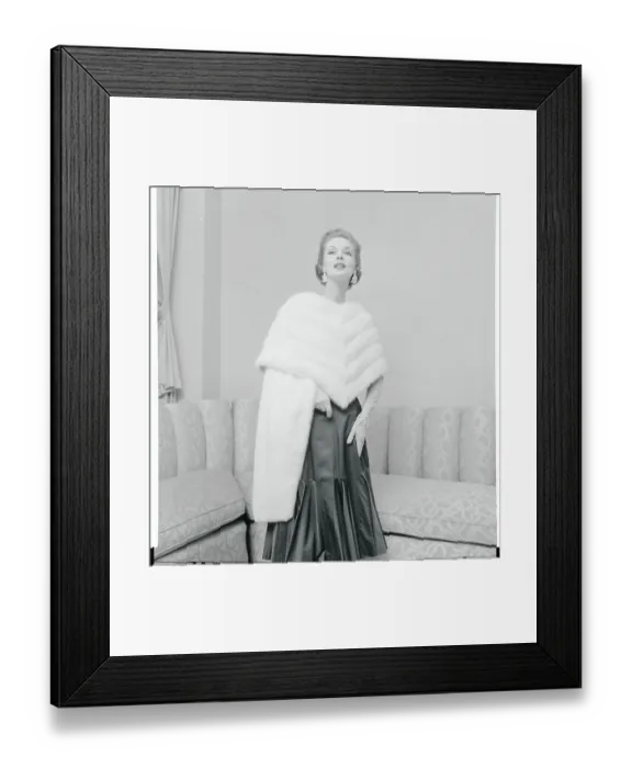 Framed Print : Woman Modeling Mink Stole