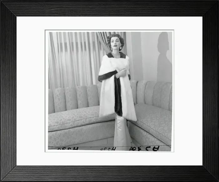 Framed Print : Woman Modeling Fur Stole Framed Print : Woman Modeling Fur Stole