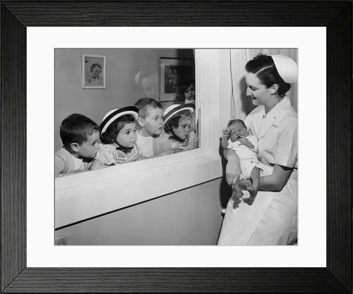 Framed Print : Children Viewing Newborn