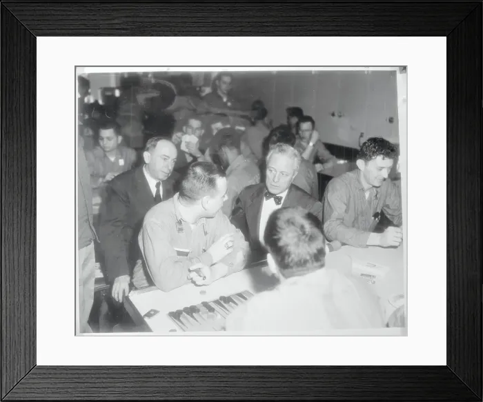 Framed Print : Herbert Bonner and W. Sterling Cole Chatting with a Crewman Framed Print : Herbert Bonner and W. Sterling Cole Chatting with a Crewman