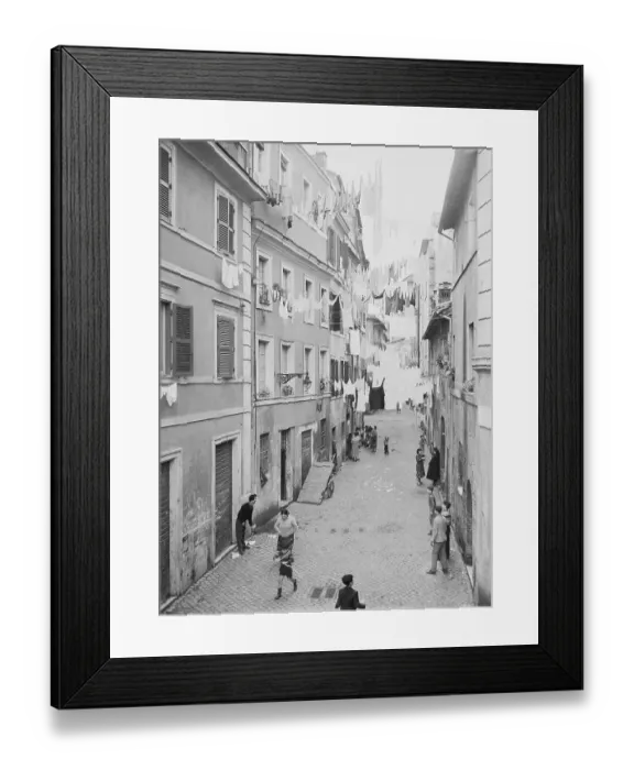 Framed Print : People in Alley Standing Below Drying Laundry Framed Print : People in Alley Standing Below Drying Laundry