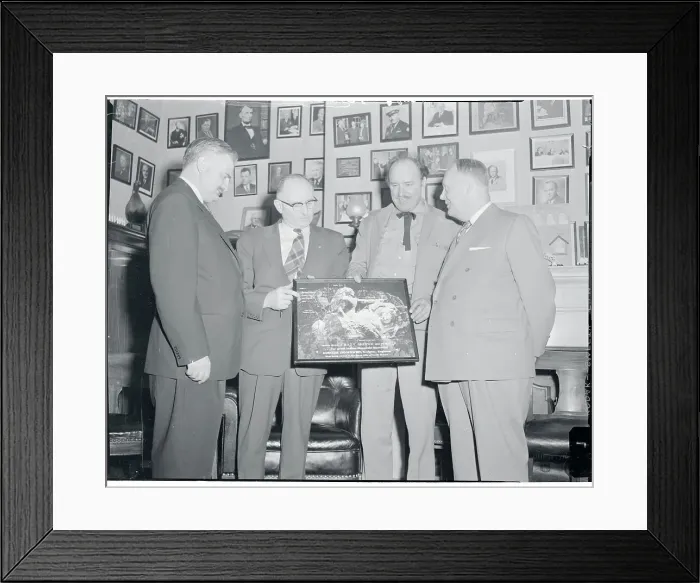 Framed Print : Korczak Ziolkowski Showing Photograph to Colleagues Framed Print : Korczak Ziolkowski Showing Photograph to Colleagues