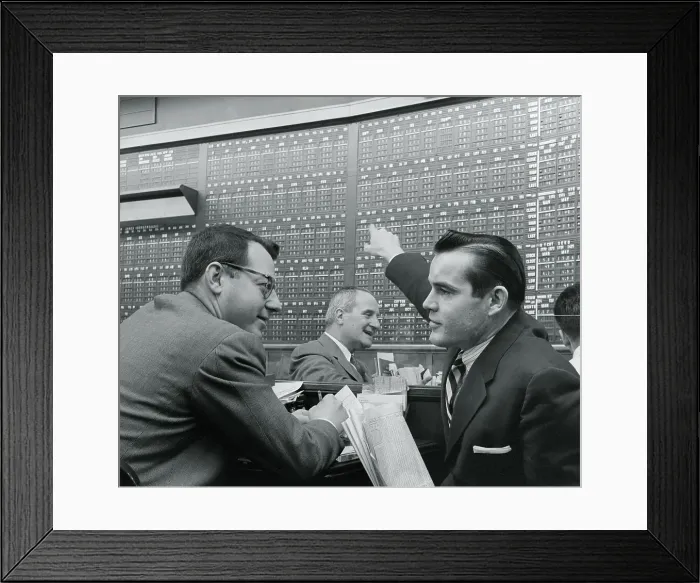 Framed Print : Men at Stock Exchange Board