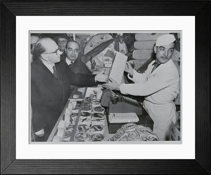 Framed Print : Edgar Faure Inspecting Cheese Framed Print : Edgar Faure Inspecting Cheese