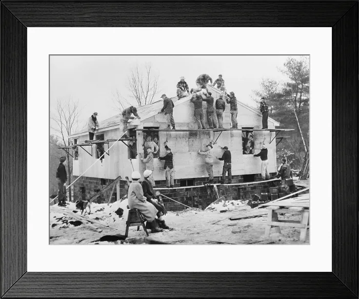 Framed Print : Workmen Building a House Framed Print : Workmen Building a House