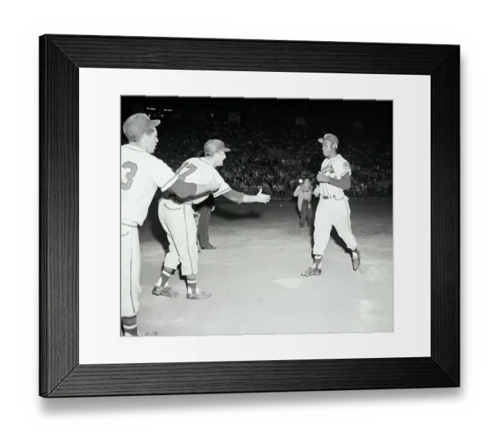 Framed Print : Frank Torre Greets Hank Aaron at Home Plate Framed Print : Frank Torre Greets Hank Aaron at Home Plate