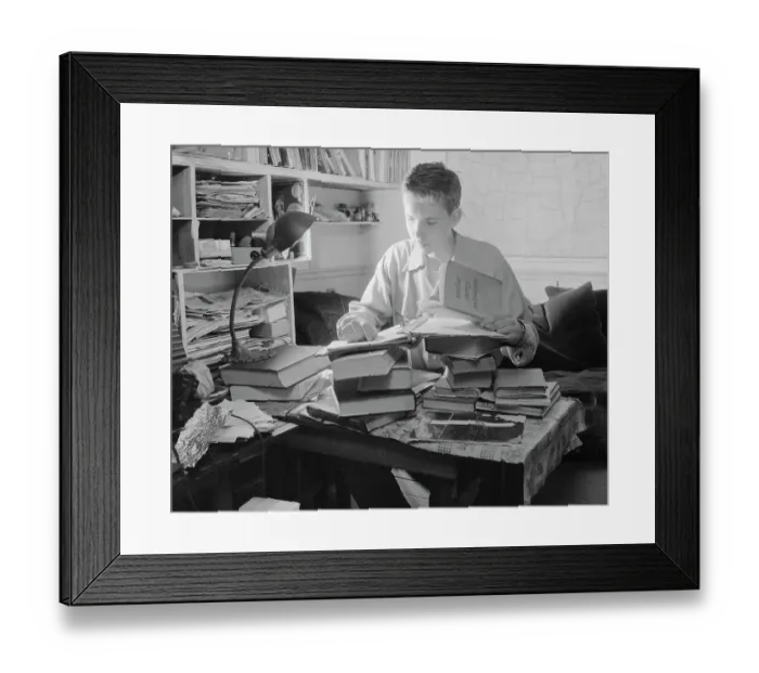 Framed Print : Boy Studying in His Room Framed Print : Boy Studying in His Room