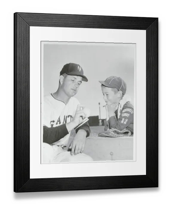 Framed Print : Hoyt Wilhelm Chatting with a Young Fan Framed Print : Hoyt Wilhelm Chatting with a Young Fan