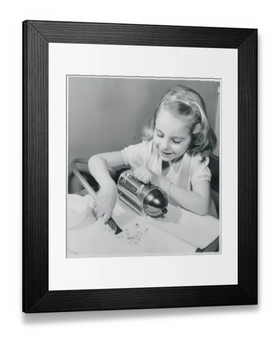 Framed Print : Girl Playing with Toy Vacuum Cleaner Framed Print : Girl Playing with Toy Vacuum Cleaner