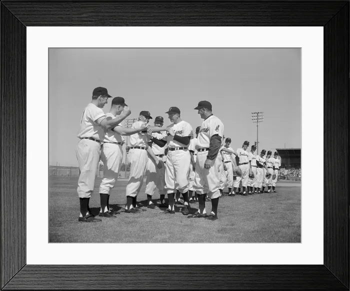 Framed Print : Mel Harder and Al Lopez Inspecting Players Biceps Framed Print : Mel Harder and Al Lopez Inspecting Players Biceps