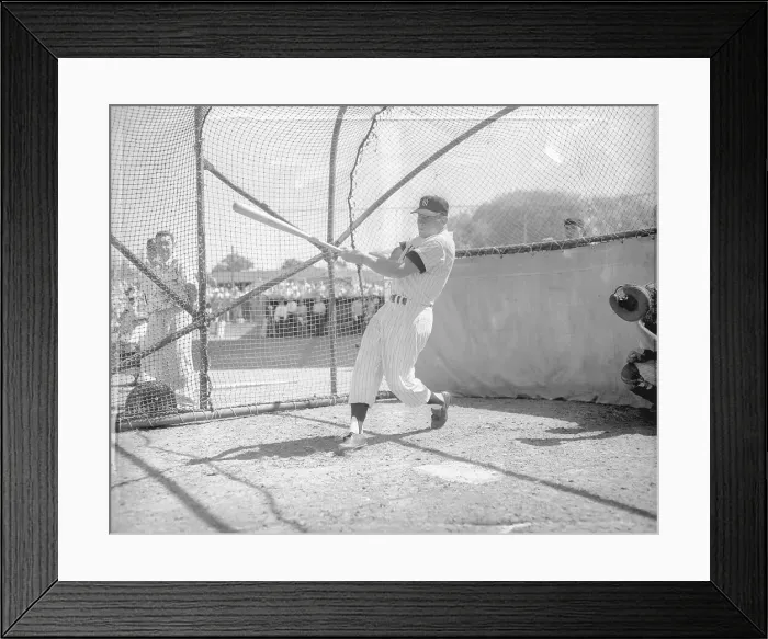 Framed Print : Mickey Mantle Practicing in Cage