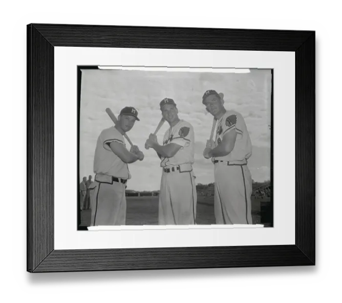 Framed Print : Baseball Players Posing with Baseball Bats Framed Print : Baseball Players Posing with Baseball Bats