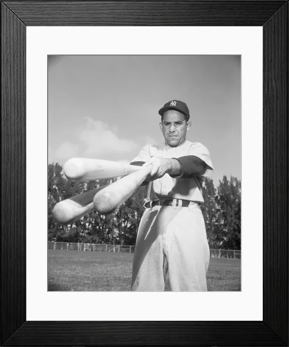 Framed Print : Yogi Berra Holding Three Bats Framed Print : Yogi Berra Holding Three Bats
